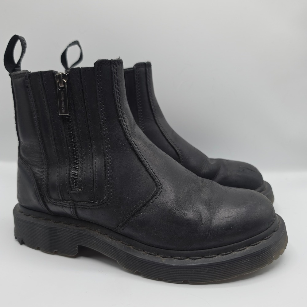 Dr. Martens Womens Black Leather Double Zip Ankle Boots Bouncing Soles Boots 8
